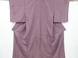 アンティーク　破れ短冊に草花模様織り出し手織り紬着物